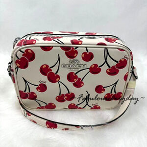 COACH Jamie Camera Bag Crossbody With Cherry Print In Leather Chalk Multi CZ189